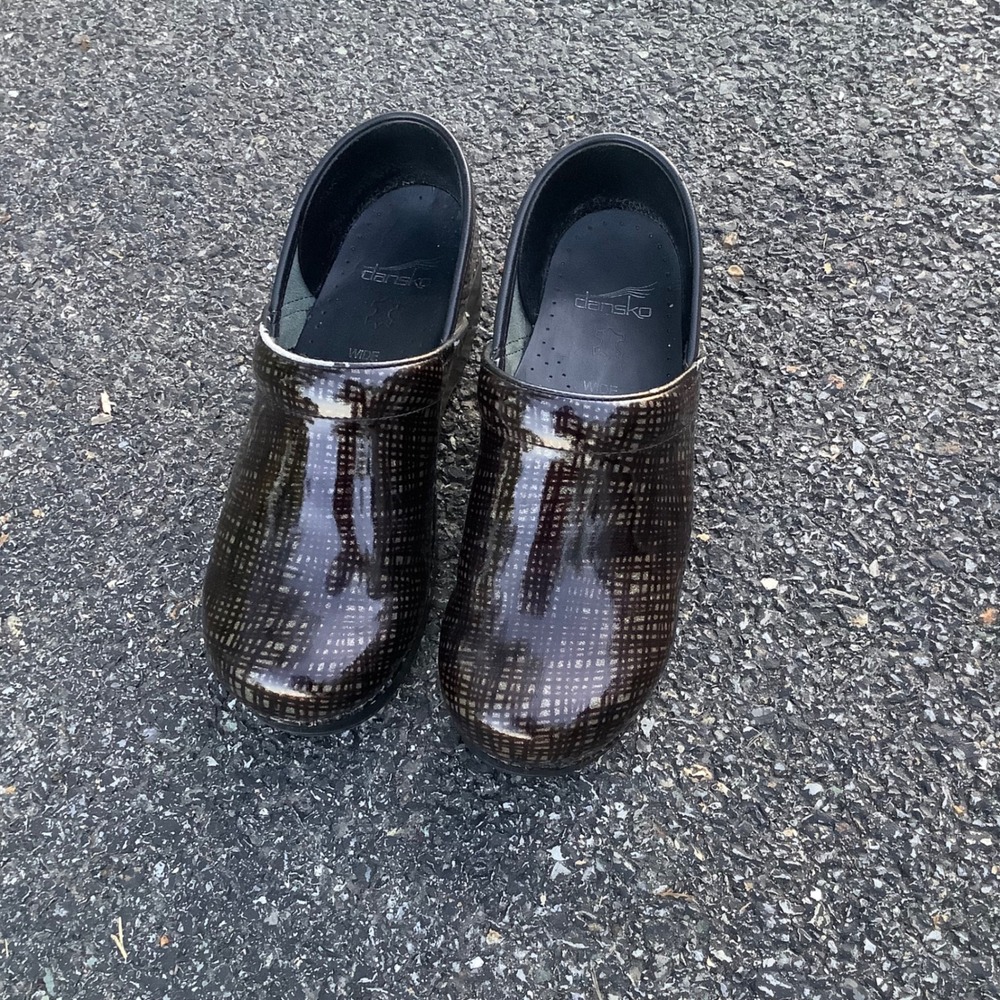 Dansko Professional Wide Clogs Bronze Grid Patent Leather‎ Nursing Shoes EU 38